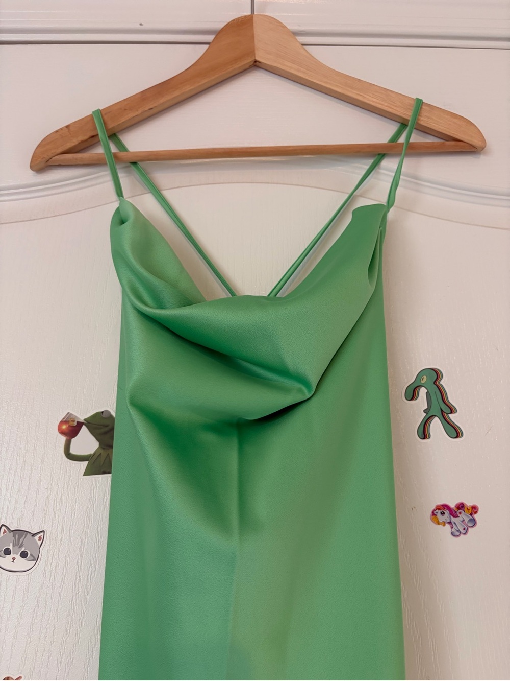 ASTR The Label Green Cowl Neck Backless Satin Slip Dress
